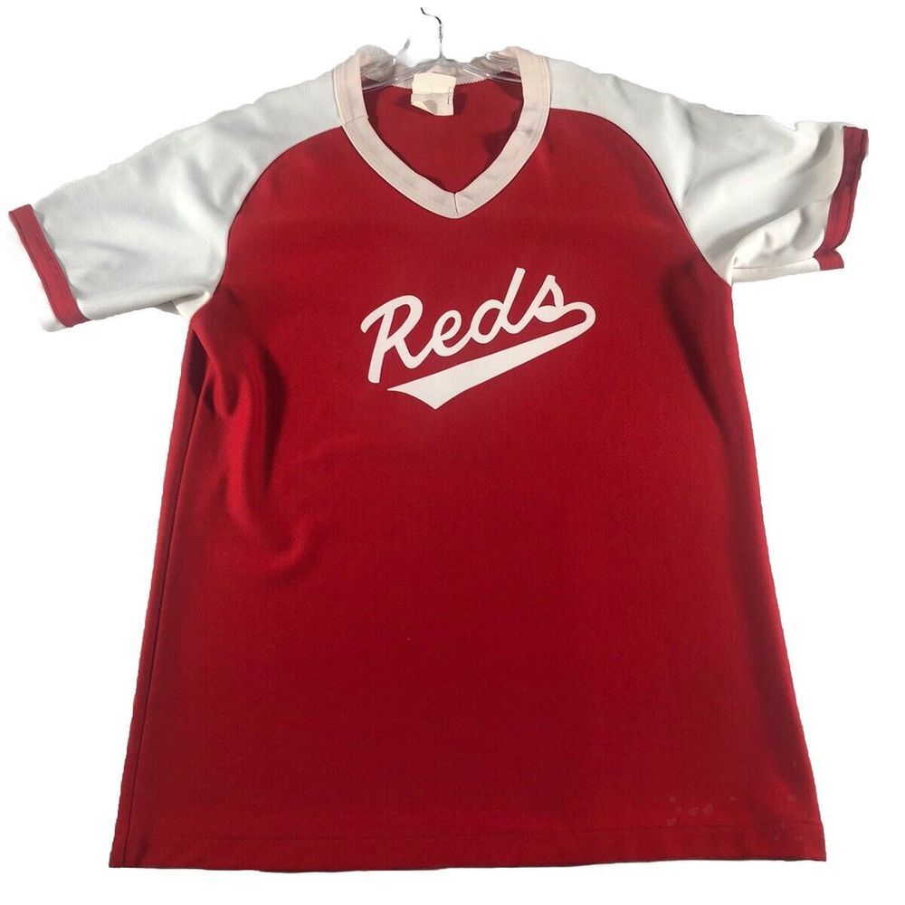 Vintage 60s 70s Cincinnati Reds Jersey Mens Size L Red Baseball RUNS SMALL